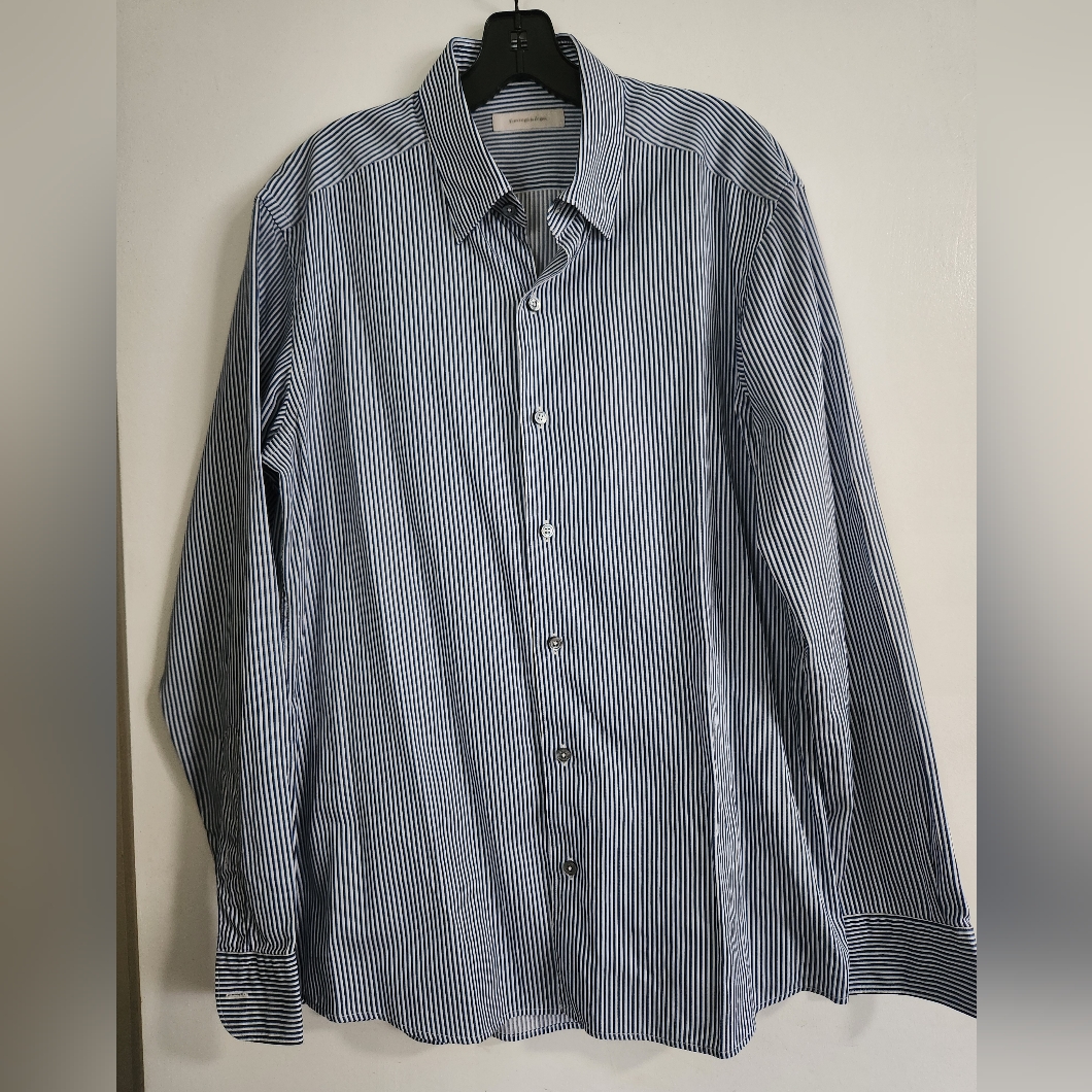 Ermenegildo Zegna Shirt Men's Button Front Sz Large Striped 100 %Cotton